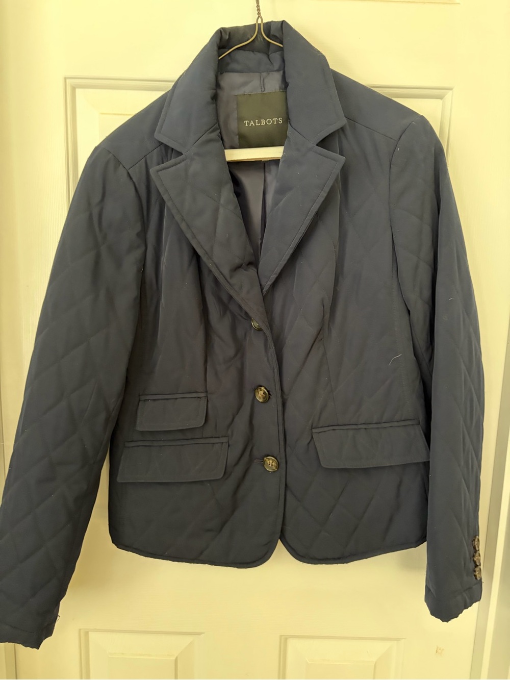 Talbots Quilted Navy Blazer Jacket - Classic Notch Collar